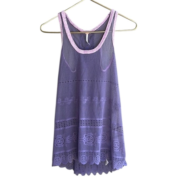 Free People Dresses & Skirts - Free People Sheer Purple Lace Tunic/Slip Dress